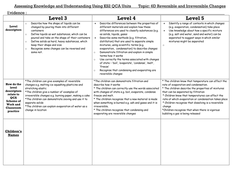 Northumberland science assessment grids - Year 6
