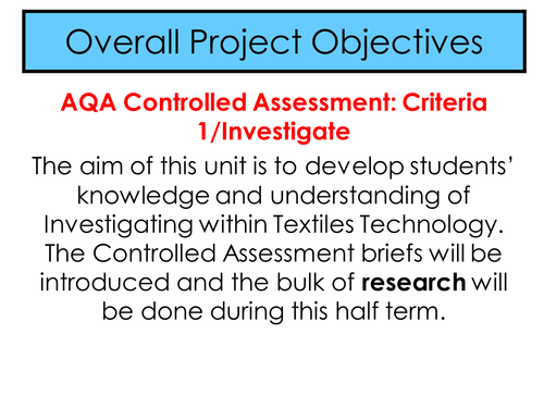 Controlled Assessment Target Consumer