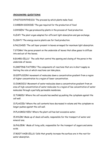 Plant nutrition bingo questions