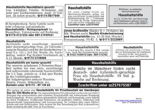 German: Haushaltshilfe Job Adverts
