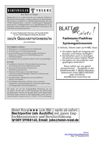 German: Hotel Job Adverts