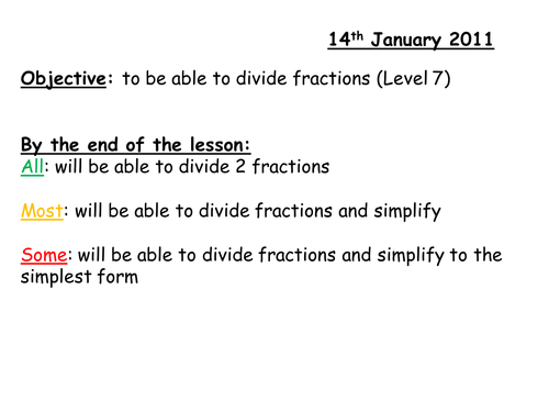 Dividing Fractions Level 7 Grade C