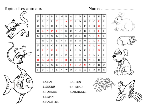 French Pets Wordsearch and colouring in activity | Teaching Resources