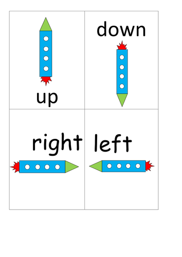 Rocket positional vocabulary cards