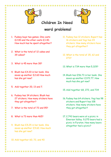 Children in Need Maths activities