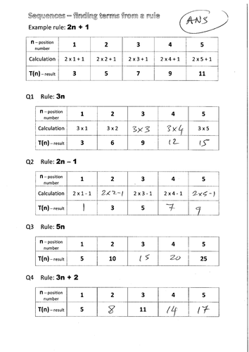 Sequences - using/finding nth term - scaffolded