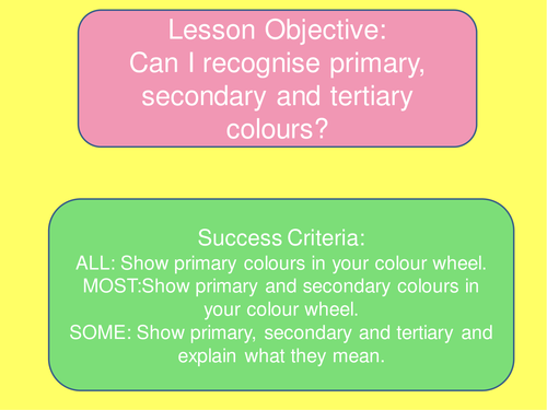 Colour wheel lesson and plenary 'Justin Beibhair'