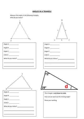 Finding Missing Angles in Triangles/Quadrilaterals | Teaching Resources