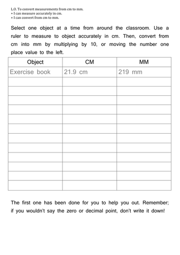 Measuring Length And Converting Between Cm And Mm Teaching Resources