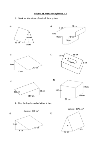 Volume of prisms worksheets