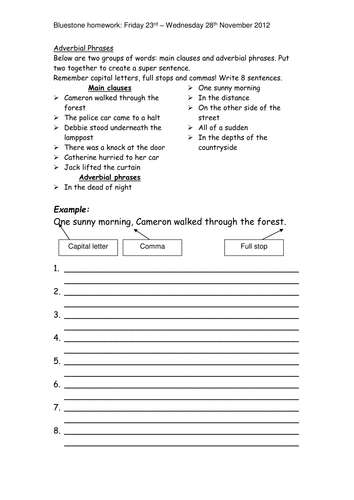 Adverbial phrases worksheet | Teaching Resources