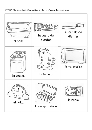 Home vocabulary pairs game