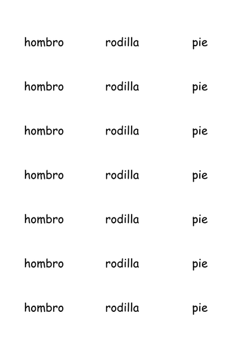 Heads shoulders knees and toes