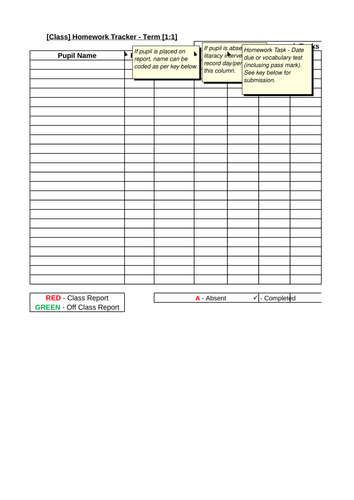 Homework Tracker Template