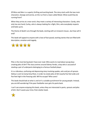 Example book reviews