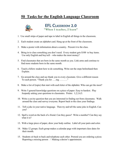 Tech and Non Tech tasks for EFL Classroom