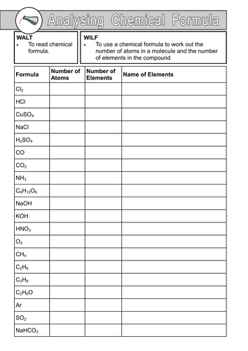 compounds worksheet molecular of names Chemical Worksheets Analysis by Formula dazayling on