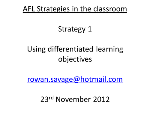 AFL Strategies 1 - Learning objectives