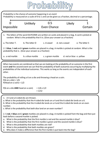 grade worksheet likely unlikely 1 by Probability Teaching timcw Resources