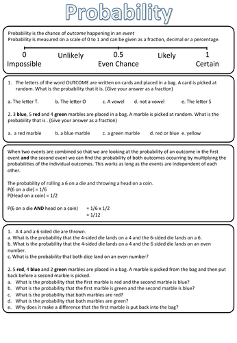 grade 1 worksheet likely unlikely Resources by timcw   Probability Teaching