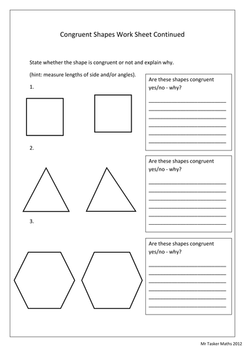 Congruent Shape worksheet continued