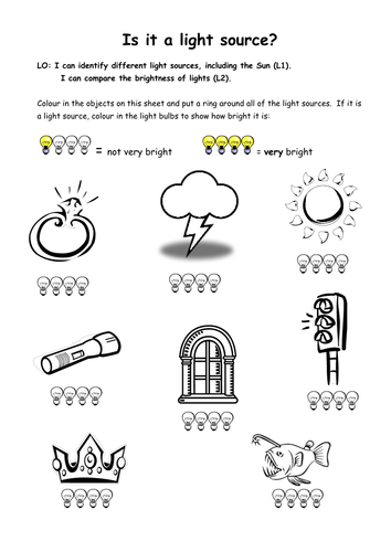 Light sources colouring sheet | Teaching Resources