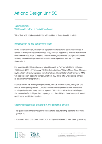 KS2 ART Unit 5C: Talking Textiles (William Morris)