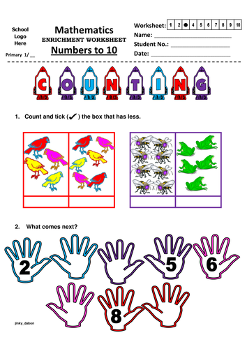 KS1 Numbers to 10 Worksheet 3