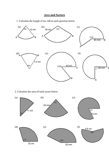 Arcs And Sectors Worksheet Teaching Resources