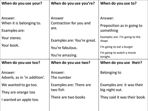 Quiz Quiz Cards for Homophones