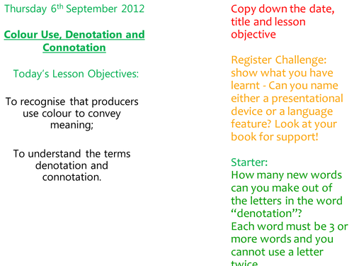 Text Types Colour Use and Denotation / Connotation