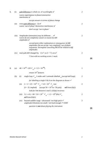 OCR Advancing Physics UP Waves Tests and Answers