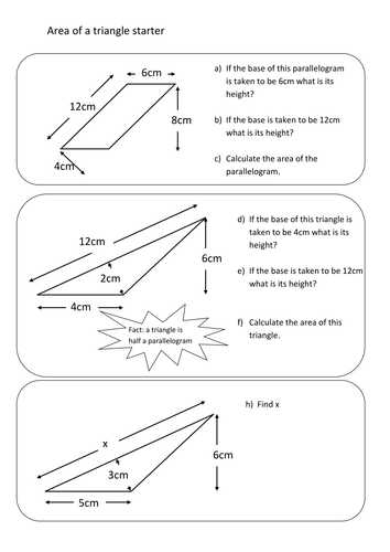 Area Of Triangle Differentiated Worksheet Tes