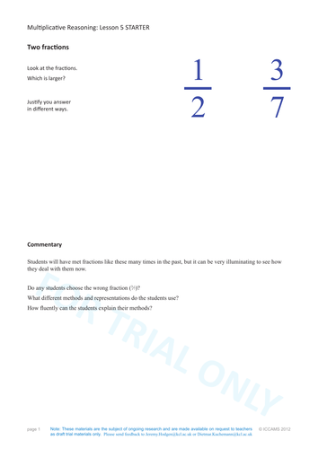 Number Starter - Two Fractions