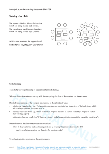 Number Starter - Sharing Chocolate
