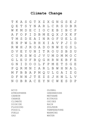 global warming wordsearch teaching resources