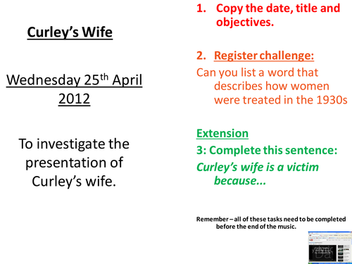 Of Mice and men - presentation of Curley's Wife