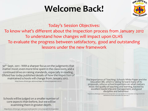 INSET teaching and Learning Ofsted Framework