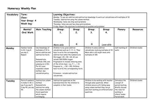 Year 4 B1 Weekly Mathematics plan