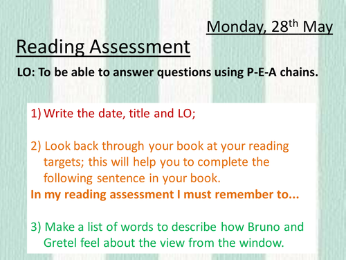 Boy In The Striped PYjamas Reading assessment