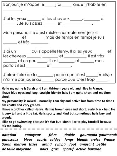 description worksheet teaching resources