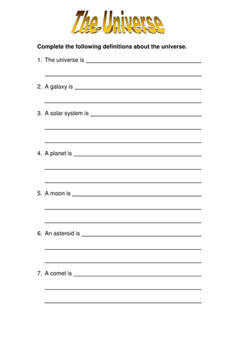 solar system worksheet
