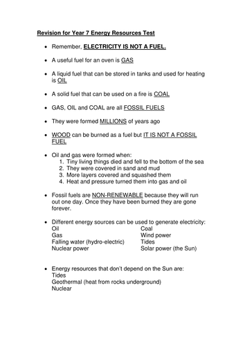 energy resources revision