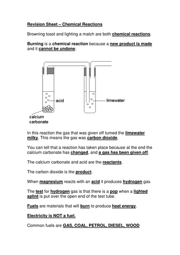 Chemical reactions revision sheet