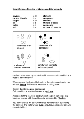 compounds and mixtures revision sheet