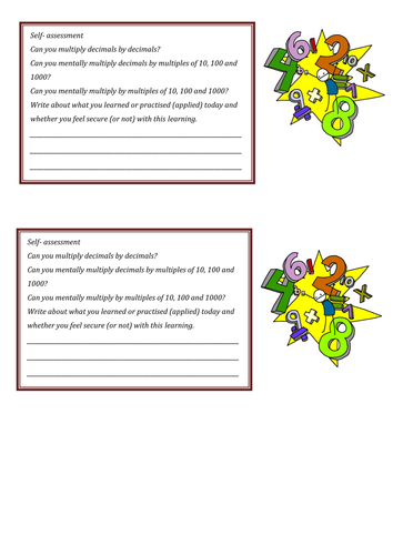 Maths Self Assessment- differentiated- multiplying