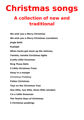 Christmas songs a collection of 14 by pepperchampagne - Teaching Resources - Tes