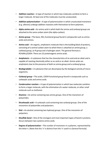 A2 Polymers and proteins - definitions