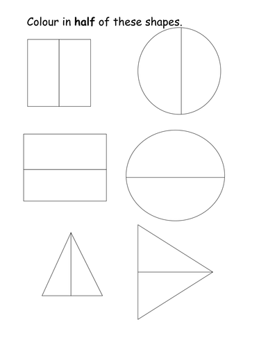 Colour in half of the shapes worksheet