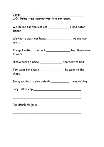 Time Connectives KS1 IWB And Worksheets Teaching Resources